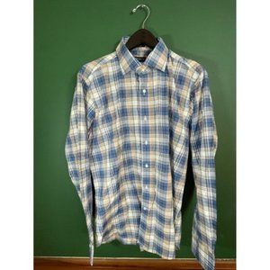 Peter Millar Summer Chambray - Men's Blue/Yellow Plaid Long Sleeve Button Down S